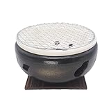 Japanischer Tischgrill Holzkohlegrill Wasserkocher - mit Metallrost und Holzfuß - 20,0 x 20,0 cm - Made in Japan