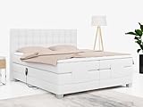 MKS MEBLE Boxspringbett 160x200 elektrisch verstellbar 7-Zonen Taschenfederkern Matratze inkl Visco Topper Bett 160x200 mit Motor Polsterbett Motorbett - Elektro - Weiß Kunstleder - H3