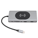 USB-C-Hub, 14-in-1-USB-C-zu-HD-Multimedia-Schnittstellenadapter mit Kabellosem Ladegerät, 5 USB-A-Anschlüsse, RJ45-Ethernet-Anschluss, 100-W-PD-Adapter für Laptops, Tablets