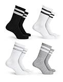 Basic Treasure 4 Paar Sportsocken Kinder, Kindersocken Baumwolle, Kinder Socken Jungen und Mädchen 31-34, Tennissocken, Grau/Weiß/Schwarz