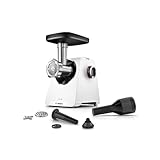 Bosch MultiPower Serie 6 Fleischwolf MFWS607W, 2 Lochscheiben (4,5 und 8 mm), Edelstahl, spülmaschinenfest, Kebbe- und Wurst-Aufsatz, Motorblockleistung 2.100 W, Weiß