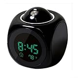 LED-Projektor-Wecker, multifunktionale digitale Temperaturanzeige, Sprachsprechende Projektionsuhr für Schlafzimmer, Decke, Küche, Schreibtisch, Regal, Wand (Schwarz)