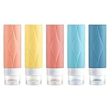 AMOMELA Reiseflaschen 3oz Reisegrößenbehälter, Tsa genehmigt, BPA freie Leck Beweis Squeezable Silikon Reisegröße Flaschen für Shampoo Conditioner Lotion (5Pack)