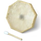 GMP Traditionelle Rahmentrommel/Bodhran mit Griff, Kopf aus natürlichem Ziegenleder, mit Holz- und Lederhammer (45,7 cm achteckig)