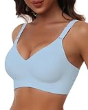 HORISUN Bequemer Nahtloser BH mit Vollständiger Abdeckung für Damen, Kabellose Push-Up BHS mit Weicher Unterstützung Normale und Große Größen (Himmelblau 2XL)