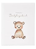 goldbuch 11 458 Babytagebuch Teddybär, Babybuch 21 x 28 x 1 cm, Baby Album 44 illustrierte Seiten, Tagebuch Einband Kunstdruck mit Roségold, Babyalbum für Mädchen und Jungen, Fotobuch Beige
