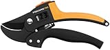 Fiskars Amboss-Gartenschere für trockene Zweige und Äste, Antihaftbeschichtet, Hochwertige Stahl-Klingen, Länge: 19 cm, Schwarz/Orange, PowerStep, P83, 1000575