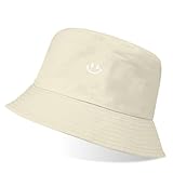 flintronic Fischerhut Bucket Hat, Unisex Baumwolle Smiling Face Hut, Faltbarer Fischerhüte, Outdoor Sommerhut Sonnenhut, Reversibel Freizeithut für Wandern Camping Reisen Angeln (Beige)