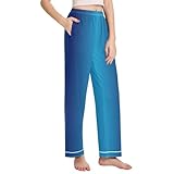 GuoChe Lange Damen-Pyjamahose, dehnbar, bequem, Freizeithose mit Taschen, dunkelblauer Farbverlauf