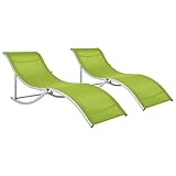 WDGJJFECNMUEHI Klappbare Sonnenliegen 2 STK. Grün Textilene, Faltbare Gartenliege Aluminium, ergonomische Pool Liegestuhl Set, witterungsbeständig, max. 160 kg, für Terrasse Garten Balkon