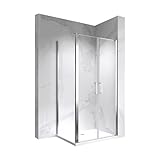 Moments of Glass Eckduschkabine Lara 88x80x195 cm – 6mm ESG Sicherheitsglas mit Nano-Beschichtung | 2 Pendeltüren mit Hebe-Senk-Mechanismus | Edelstahlgriffe & Metallscharniere | Chrom Profile