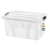 Aufbewahrungsboxen mit Deckel, 7L 14L 21L 32L 55L 80L Plastik Boxen Klickverschluss Stapelboxen 1er/3er Sets Lebensmittelecht Transparent Haushalt & HLKauf-Block (1er 14-Liter & 1x HLKauf-Block)