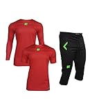 KEEPERsport - Profi Torwart Trikot Set dreiteilig gepolstert - langes und kurzes Torhüter Shirt - 3/4 Torwarthose - Größe 128-XXL - rot schwarz