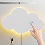 LED Wandleuchte mit Touch Schalter Kinder Dimmbar Nachtlicht Innen Warmweiß Wandlampe mit Stecker Modern Junge Mädchen Nachttischlampe für Babyzimmer Schlafzimmer Wohnzimmer Wolken Wandbeleuchtung