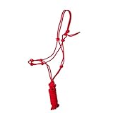 JF-Reitsport Knotenhalfter-Set mit 4 Knoten, Seilhalfter mit 280 cm Führstrick, Größe Full, (Rot)