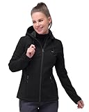 33,000ft Damen Softshelljacke Wasserdichte Winddichte Funktionsjacke Atmungsaktive Übergangsjacke Leichte Fahhradjacke mit Kapuze Windbreaker zum Laufen, Radfahren, Wandern，Schwarz 36