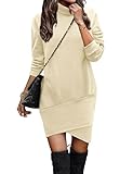 Nadeer Kleid Damen Winter Pulloverkleid Rollkragen Kleider Freizeit Langarm Warm Sweatkleid Elegant Minikleid mit Unregelmäßiger Saum(Beige,XL)