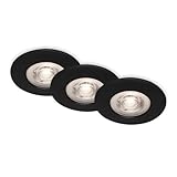 BRILONER Leuchten - 3er Set LED Einbauleuchten Decke, Dimmbare Einbaulampen, Ultraflache Einbaustrahler Bad, Badeinbaustrahler IP44, Schwarz, 90x25 (DxH), 7036-035