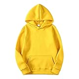 Herren-Kapuzenpullover, große Langarm-Kapuzenpullover, einfarbig, lässiger Pullover mit Tasche, klassischer, vielseitiger Basic-Pullover, bequem und Freizeit-Sweatshirts für Herren, gelb, L