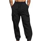 Generisch Leinenhose Herren Leichte Sommerhose Lang Slim Fit Freizeithose Mit Kordelzug Casual Strandhosen Elastischer Bund Yoga Hosen Männer Jogginghose Leinen Loungewear Stoffhose(Black,XXL)
