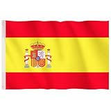 Hianjoo Spanien Flagge 90X150cm, Spanien Flagge, Spanien Fahne mit 2 Messingösen, Wetterfeste Spanien Fahne für Fahnenmast