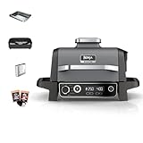 Ninja Woodfire Elektrogrill, Camping-Grill mit Smoker-& Heißluftfritteuse, 7-in-1-Outdoor Grill, räuchern, braten, backen, wetterfest, antihaftbeschichtet, tragbar, Grau/Schwarz OG701EU