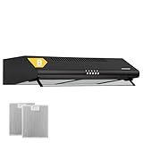 HEINNER CH-400-BK 60 cm Stainless Steel Undercabinet Vent Hood – 326.4 m³/h Extraction, 2x60W Motor, LED Light, Dual Aluminium Filters, 3-Speed Control, 5 Year Warranty (Black)
