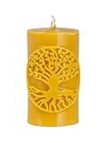 BeesWax World Handgefertigte Bienenwachskerzen – Naturwachs Kerzen mit Baumwoll-Docht – 100% reines Bienenwachs – dekorative Walzenkerzen (Zylinder Lebensbaum – Höhe: 96 mm)