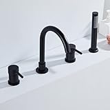 LYFHJD Brausekopf Set Dusch- und Duscharmatur Chrom 4-Loch Wannenarmaturen Set mit Dusche Einhebel Duscharmatur Grad Drehbarer Wasserhahn Schwarz