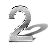 Hausnummer aus Edelstahl selbstklebend –Haustür Nummer Höhe 8 cm – Hausnummern zum Kleben – Metallic Digital Weiß Gebürstet Design-Türnummer (2)