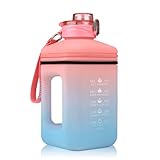 Quadratische Sport-Wasserflasche, Fahrrad-Wasserflaschen, große 2,2 l motivierende Flasche mit Zeitmarkierung, auslaufsicher, mattiert, Farbverlauf, großer Krug für den Außenbereich