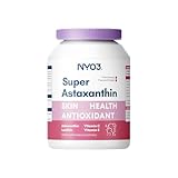 NYO3 Astaxanthin 12mg, Premium-Antioxidans-Nahrungsergänzung mit Vitamin C & E, Lecithin & Leinsamenöl, 60 Weichkapseln, Frische Quelle aus Mikroalgen