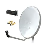 ARLI 60cm HD Sat Anlage Single LNB 1 Teilnehmer lichtgrau UHD 4K + 2X F-Stecker FullHD