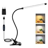 8W Schreibtischlampe Klemmbar Schwarz, Adapter Enthalten, USB Klemmlampe mit Kabel, 3 Farbwechsel & 10 Helligkeit, Leselampe Bett Klemme, Flexibel Schwanenhals Lampe Klemmleuchte