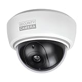 BASI | Dome Kamera-Attrappe mit blinkendem LED-Licht | Dummy Kamera | Objektiv Überwachungskamera für den Innen- und geschützten Außenbereich | Wand- Deckenmontage | Weiß | CCTV
