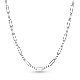 XYNSNDB 925 Sterling Silber Verschluss 3 mm Büroklammerkette für Damen Herren Silberkette Halskette 16, 18, 20, 22, 24, 26, 30 Zoll