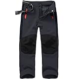 yeyity Kinder Softshellhose Skihose Gefüttert Cargohose Wasserdicht Thermohose Jungen Mädchen Schneehose Winter Outdoorhose Wanderhose(16010,Grey,S)