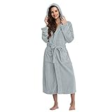 Generisch Bademantel Waffelpique Herren Wickelkleid Fleece Bathrobe Einfarbig Nachtwäsche Elegant Kapuzenbademantel Mit Schärpen Und Taschen Morgenmantel Waffelpique Plüsch Badeponcho