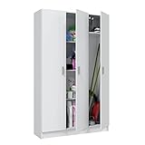 Habitdesign, Mehrzweckschrank mit 3 Türen und 4 Einlegeböden – geräumiger Schrank in Mattweiß für Schlafzimmer, Flur oder Abstellraum, Maße: 109 x 180 x 37 cm (B x H x T), Pflegeleichte Oberfläch