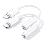 2 Pack iPhone Aux Adapter 【Apple MFi Zertifiziert】 Lightning auf Klinke Adapter Kopfhörer Adapter 3.5mm Audio Kabel Konverter 3,5‑mm-Kopfhöreranschluss Adapter für iPhone 14/13/12/11/X/XS Max/XR/8/7