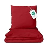 Class Home Collection Bettwäsche 135x200 Baumwolle – 2-teiliges Bettwäsche-Set mit Reißverschluss, Bettbezug + Kissenbezug 80x80 cm, Ganzjahres-Bettwäsche, Uni Rot