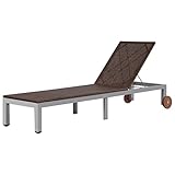 WDGJJFECNMUEHI Sonnenliege mit Rollen PE Rattan Braun, Verstellbare Gartenliege für Terrasse Balkon Pool, Wetterfeste Polyrattan Liege mit Stahlrahmen, Sonnenbank Relaxliege Outdoor