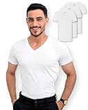 SKIPPER 3er Pack Herren T-Shirt mit V-Ausschnitt I Basic T-Shirts in Weiß I Unterziehshirt aus 100% Baumwolle I Kurzarm Business Unterhemd Herren I Oeko-TEX Zertifiziert I Größe XXL