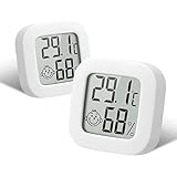 Flintronic Mini LCD Thermometer, 2 Stück Digital Thermometer Innen, Hygrometer Innen, Thermometer Hygrometer, Kabelloses, Luftfeuchtigkeit Meter für Babyzimmer Wohnzimmer Büro Gewächshaus(Weiß)