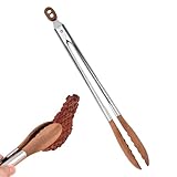 Kochzange aus Holz – Küchenzange zum Kochen mit Holzspitzen, rutschfeste Küchenzange mit Edelstahlgriff, hitzebeständige Servierzange mit Loch, Buffet-Lebensmittelzange für Grillsalat, 38 x 4 x 4 cm