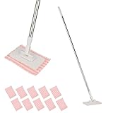 Wischmopp Mit Druckklemmsystem - Mit 10 Wiederverwendbare Mikrofasertücher, Druck Klemm System Bodenwischer Wischmob Set, Bodenwischer für Feuchttücher, Geeignet für Enge Ecken, Böden und Fenster