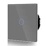 BSEED Touch Lichtschalter aus Glas, Modern Schalter Unterputz, Wandschalter mit LED Hinterlicht (Kein Neutralleiter erforderlich), KEIN WLAN, 86mm 1 Fach 1 Weg Grau