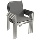 DEGAMO Gartenstuhl Stapelsessel Melbourne, Edelstahl gebürstet + Kunstgewebe gepolstert grau, wetterfest, Outdoor, 4 STÜCK