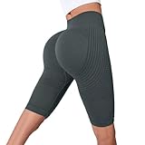 Generico Sportleggings Damen Push Up 1/2 Kurze Leggings Hohe Taille Elastisch Weich Gym Kurze Radhose Fitness Casual Shorts Damen Scrunch Einfarbig Matt Workout Yoga, grau, S