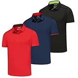 AMZSPORT 3er Pack Herren Poloshirt Basic Kurzarm Polo T Shirt Slim Fit Golf Polohemd Schwarz Marineblau Rot XL